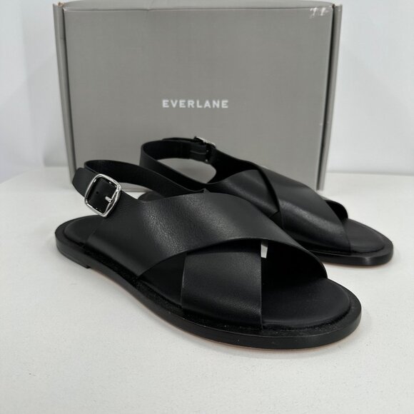 Everlane The City Crossover Sandals in Black size 7 Leather Ankle Strap Buckle - Picture 1 of 8